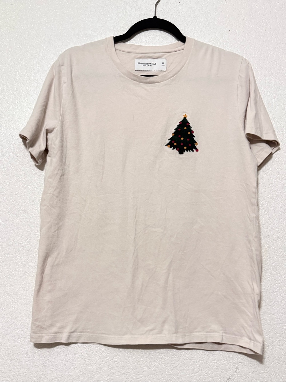 Abercrombie & Fitch M/W Light Beige Tee with Embroidered Tree 0182